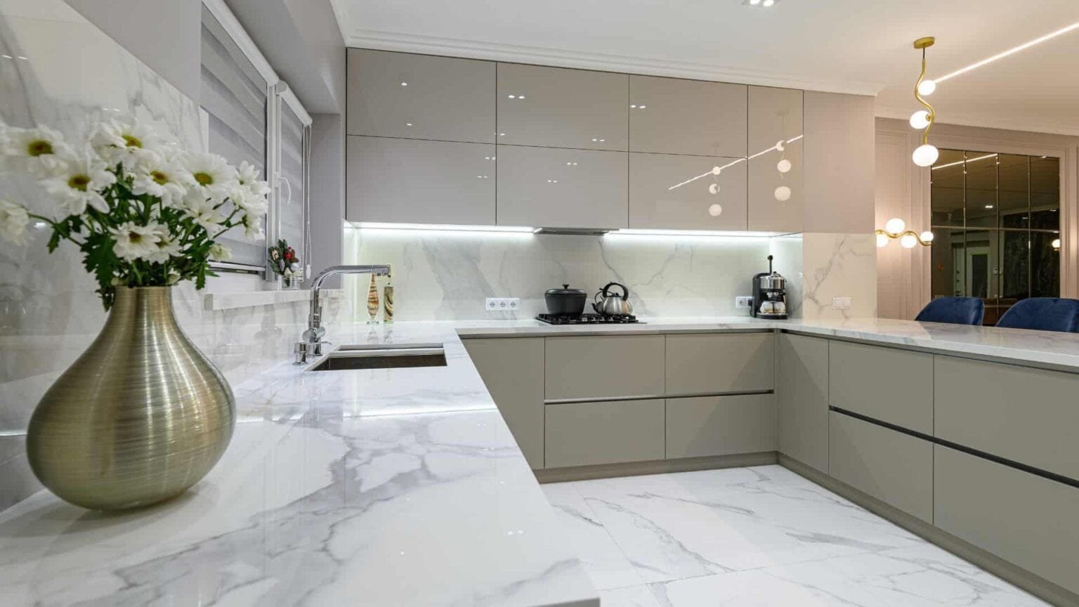Polished marble surface in luxury villa ready for maintenance evaluation